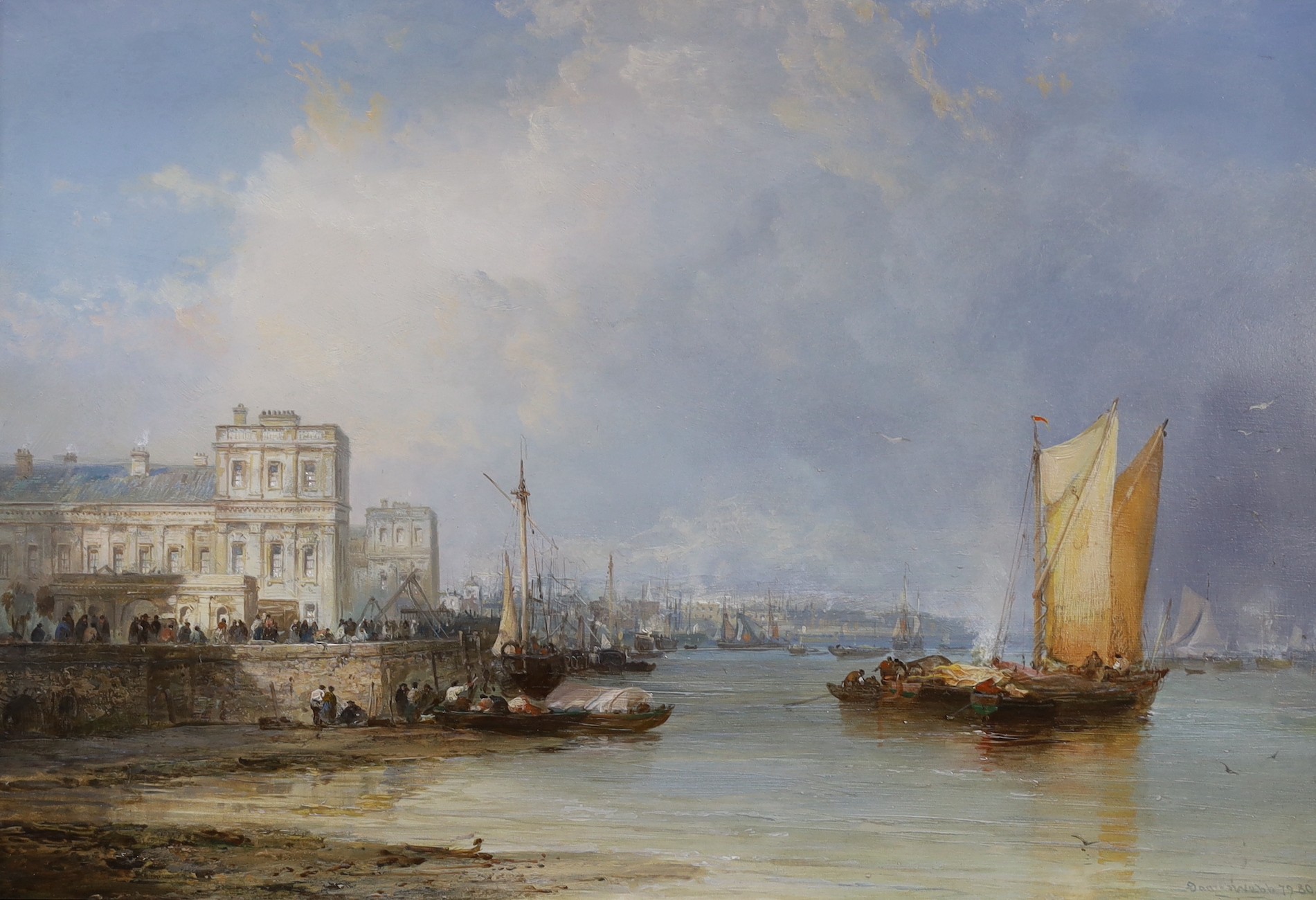 James Webb (1825-1895), oil on panel, 'Greenwich, Kent', signed and inscribed verso by the artist with date 1879-80 and varnishing instructions, 34 x 50cm